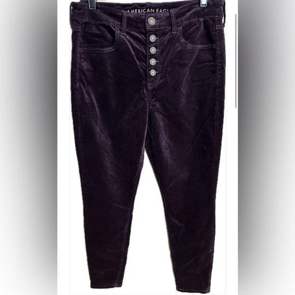 American Eagle High Waist Velvet Deep Purple Jegging Women’s Size 12 Short - Picture 2 of 7